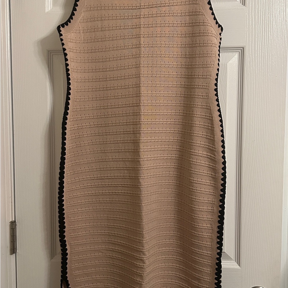 Lightweight Tan Sleeveless Dress with Black Trim